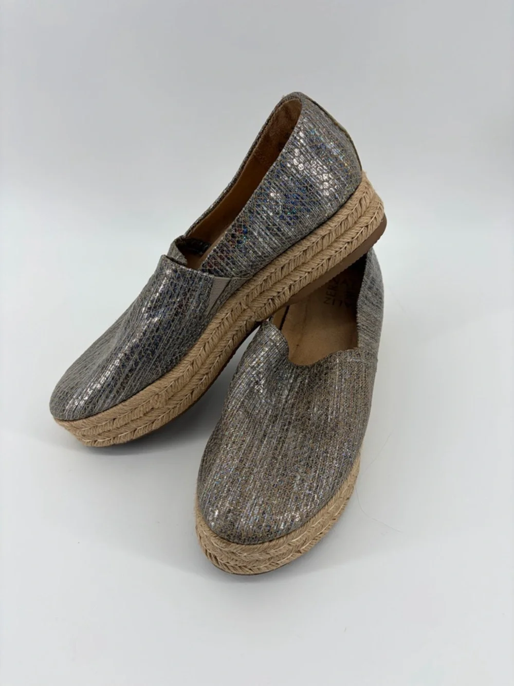 Naturalizer Thea 3 Platform Espadrilles Shoes Metallic Iredescent Silver Sz  8.5